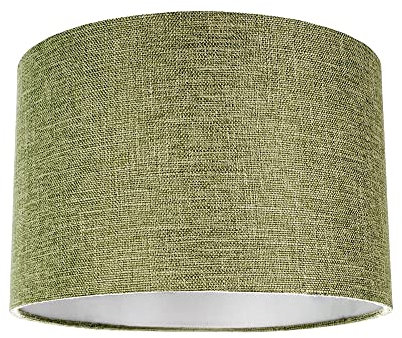 Happy Homewares Contemporary and Sleek 10 Inch Olive Sage Green Linen Fabric Drum Lamp Shade 60w Maximum | 25cm Diameter | for Table Lamp or Pendant