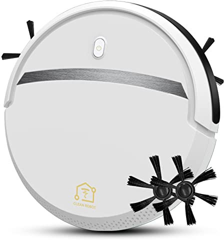 plplaaoo Aspirateur Robot,3 en 1 Smart Sweeper Aspirateur Automatique Petit Timing Recharge USB Bon,aspirateur Robot Laveur,pour Poils d'animaux,Tapis,Sols Durs,Forte Aspiration,Silencieux(Blanche)