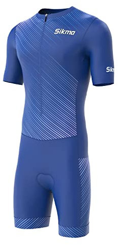 Herren Fahrrad-Skinsuit Gel gepolstert Einteiler Trisuit Bike Top kurzes Sublimiertes Design, blau, XL