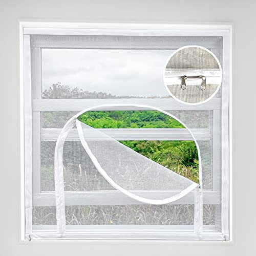 Mellroom Kit de rechange réglable pour écran de fenêtre - Blanc 200x 200cm - Avec ouverture à fermeture éclair maintenue par des sangles adhésives auto-agrippantes - Garde les insectes à l'extérieur