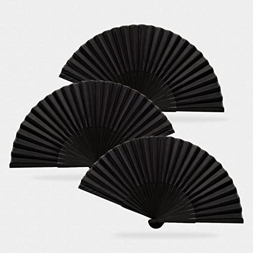 NITAIUN 3 Stück Handheld Faltventilator, Bamboo Ribs Folding Fan, Tuch Stoff Fan,Schwarz Chinesische Folding Fans für Männer und Mädchen, für Tanz, Party, DIY, Haus Dekorationen (3 Stück)
