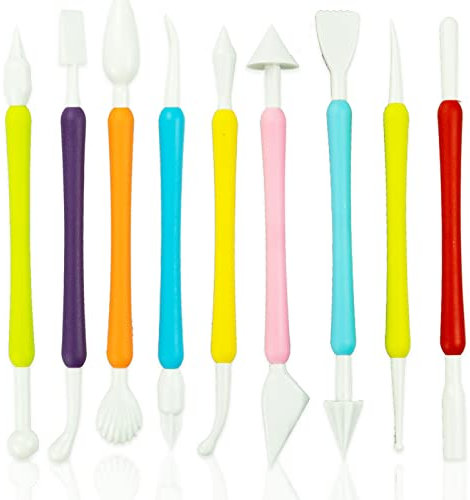 LAMXD 9 PCS Fondant Modeling Tools, Carving Pens - Double-Ended with 18 Different Sculpting Shapes - Fondant Icing Cakes, Marzipan Gumpaste, Sugar Craft, Clay Modelling, Baking Accessories