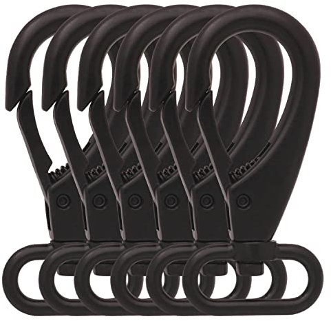 BIKICOCO - Broche de perno giratorio, clips de gancho de gatillo, cierre de mosquetón, con ojal giratorio de 2,5 cm, negro, 6 piezas
