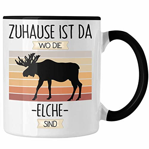 Trendation - Elche Tasse Geschenk Geschenkidee Lustiger Spruch Zuhause Ist Da Wo Die Elche Sind Kanada Schweden (Schwarz)