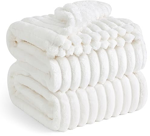 BEDSURE Kuscheldecke Flauschig - Wolldecke & Fleecedecke, Sofadecke, Weiche Warme Grobe Korddecke für Zimmer Deko, Wohn- & Kuscheldecken, Tagesdecke, Große Decke, Wollweiß, 230 x 270 cm