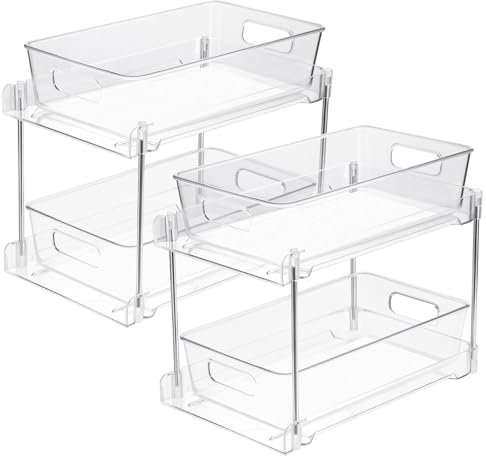 Cinnani Set de 2 Organisateurs sous évier, 2 couches d'étagères de cuisine en acrylique transparent,Coulissant multifonction Rangement sous Evier pour Cosmétiques,Cuisine,Salle de bain,Buanderie