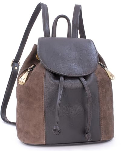 Catwalk Collection Handbags - Damen Rucksackhandtasche Klein - Rucksack Elegant - Leder und Wildleder - Mit Verstellbare Gurte - PIXIE - Braun
