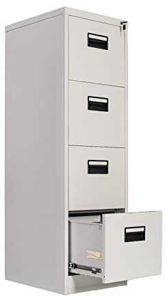 Frideko Filing Cabinets, Lockable Cabinets, 4 Drawers Metal Cabinet, Office Cabinet with Lock Utility Storage Cupboard Locker, Need to assembly (Light Grey)