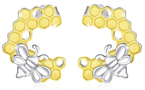 OHAYOO Ohrringe Tiere Sterling Silber Biene Ohrstecker Vergoldet Ohrringe Biene Tier Schmuck Biene Geschenk für Unisex Mädchen Damen Teenager Kinder
