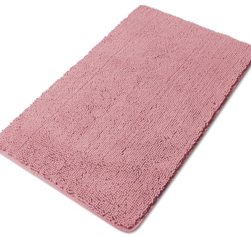 Yeaban Tapis de salle de bain long en chenille épaisse, absorbant et lavable, antidérapant, doux pour salle de bain, douche, évier (rose aube)