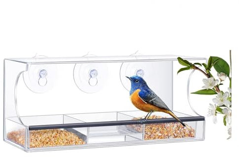 Clear View Window Tray Bird Feeder Strong Suction Cups with Drain Holes Window Bird Feeder Removable Tray One Way Mirror Window Bird Feeder,Type-B