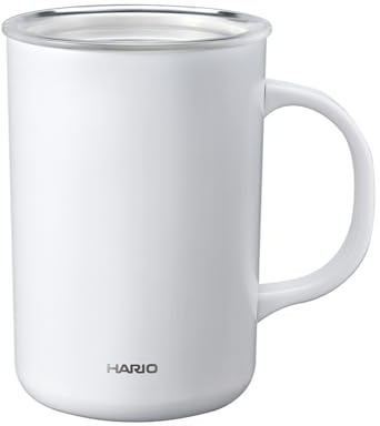 Hario CMG-470-W Vakuum-Isolierbecher mit Keramikbeschichtung, weiß, 470 ml, Deckel inklusive