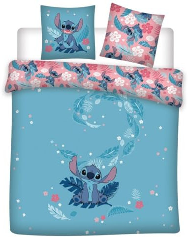 Aymax Stitch - Juego de ropa de cama reversible, 100 % polialgodón, funda de edredón y almohada para niños, 200 x 200 cm + 2 fundas de almohada de 48 x 74 cm