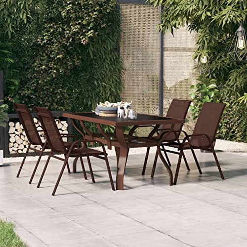 ShGaxin Table de Jardin Marron et Noir 140x70x70 cm Acier et Verre,Table De Jardin en Resine,Outdoor Dining Table,Table Ronde Jardin Exterieur200