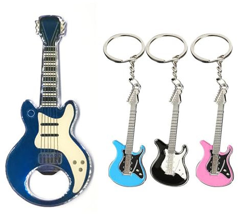 Abridor de botellas de guitarra con imán, llavero de 3 piezas, abrebotellas magnético, abrebotellas de cerveza, imán para nevera, abrebotellas de cerveza, abrebotellas personalizado