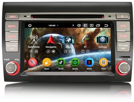 Erisin 7 Pulgadas 8 Núcleo 4GB+64GB Android 14 Radio Coche Bluetooth GPS Navegación para Fiat Bravo, CarPlay inalámbrico Android Auto WiFi DSP Dab+ Pantalla táctil OBD2 TPMS CD Control en el Volante
