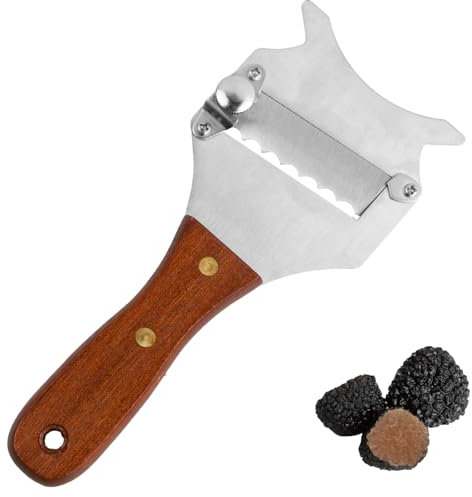 Dokeno Cortadora de Trufas, Afeitadora de Chocolate con Mango de Madera Cuchilla Chocolate Ajustable, Cortadora de Trufa de Acero Inoxidable para Hogar Cocina Restaurante