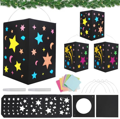 DKINY 4PCS Laternen Bastelset Kinder Sterne Laternen zum Selber Basteln Stern Papierlaternen Bastelsets Saint Martin Laterne Basteln Kreativset Geschenk Junge Mädchen Weihnachten St. Martin