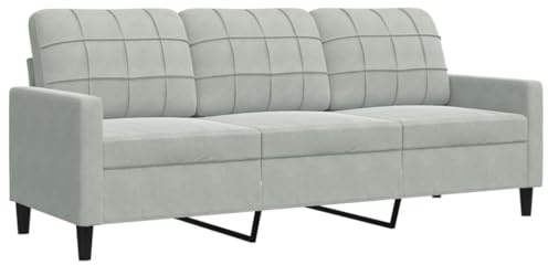 Willood 3 Sitzer Sofa Couch Sessel Hellgrau 180 cm Samt