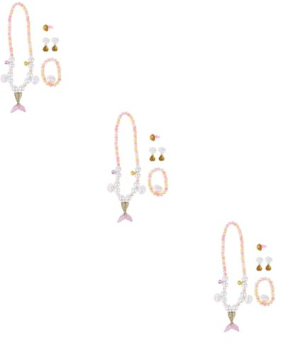 Alasum 3 Sätze Perlenkette Armband Meerjungfrau Ohrringe Perlenschmuck Armband Mit Muschelanhänger Meerjungfrau Halskette Mädchen Prinzessin Verkleiden Sich Zubehörteil Yellow Harz