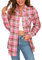 Stamain Chemise a Carreaux Rose Femme Chemise Flanelle Manches Longues Décontractée Chemises Country Coton Boutonnée Vintage Blouses 4XL