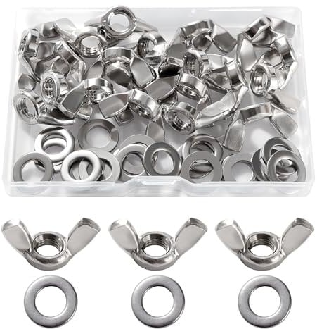 Lyeteung 20 PCS M8 Butterfly Nut, Stainless Steel Wing Nuts, Hand Twist Tighten Ear Wingnuts, with 20 PCS Flat Washers, for DIY Tools, Machinery, Electronic Equipment