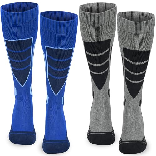 ouhos 2 Paar Thermo Thermosocken Wintersocken Skisocken Herren 43-46, Lange Warm Winter Kniestrümpfe mit Polsterung für Ski und Snowboard Eishockey