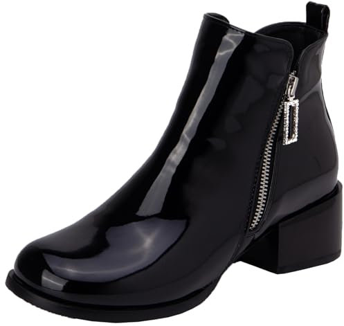 XIEPP Stivaletti da donna in tinta unita con tacco a blocco Stivali corti con cerniera, Nero , 51 EU