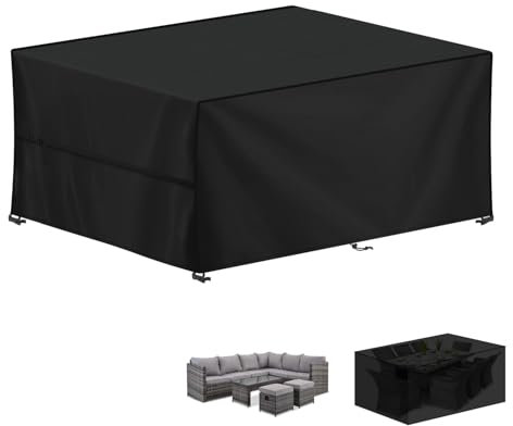 LAMUNI Garden Furniture Cover Waterproof Outdoor Rectangular Patio Table Set Covers, 420D Oxford Fabric Rattan Sofa Cover Windproof Outdoor Table Cover Anti-UV Patio Furniture Covers, 250x150x90cm