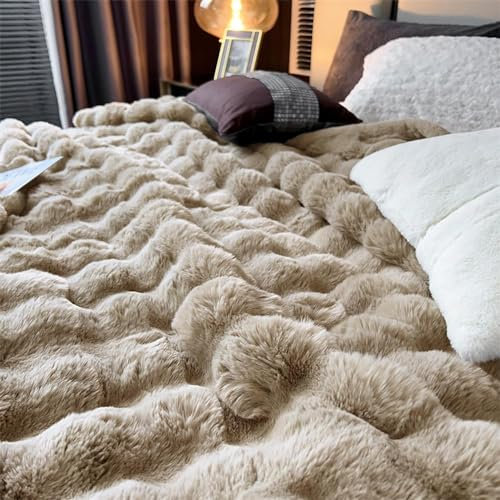 NBVOKLEAD Couverture Double en Fausse Fourrure de Chameau Confortable - Couvre-lit Doux et Moelleux, Taille 200 x 230 cm, décor à Poils Longs, jeté de canapé et de canapé idéal, Poids de 5,5 kg