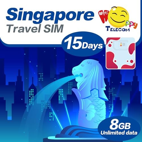 Happy Singapore SIM 15 Tage unbegrenzte Daten Reise SIM-Karte | kein Tageslimit | 8 GB 5G High-Speed-Daten dann 128 kbps | Einfache Aktivierung | Keine Registrierung