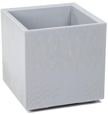 LAMELA Plastic Plant Pot with Wheels 40 cm 36 L Light Grey Concrete Look | Robust and weatherproof, with insert against waterlogging - for indoor and outdoor use, promotes healthy roots