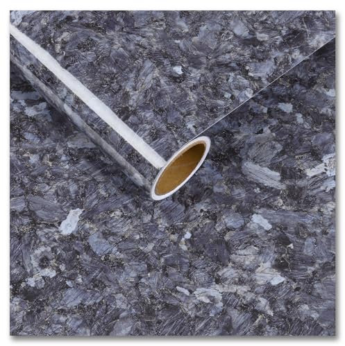 CRE8TIVE Blue Terrazzo Wallpaper Glossy Self Adhesive Wallpaper Marble Vinyl Wrap for Furniture Glossy Contact Paper Removable Bathroom Wallpaper Waterproof Kitchen Worktop Covering 30cm x 200cm