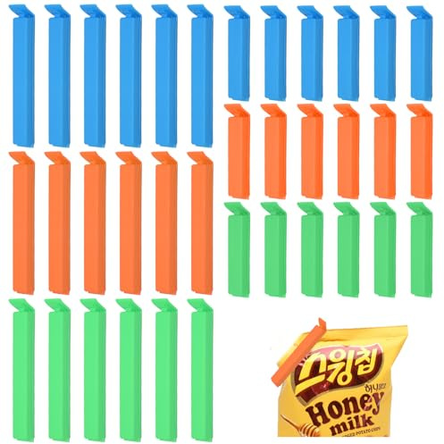 SHENSAIGO 36 Stück Verschlussclips, 7cm und 15cm Lebensmittel Clips für Tüten, 3 Farben Kunststoff Tütenclips, Wiederverwendbar Verschlussklammern für Versiegeln Gefrierbeutel Snacks Kaffee Süßigkeit
