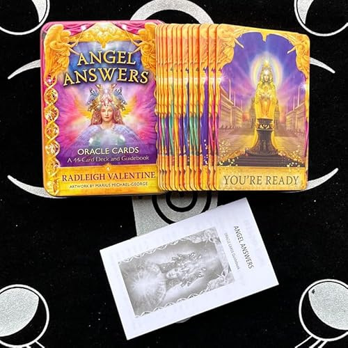 Cartas de oráculo del tarot con caja de hierro, 44 tarjetas, manual de instrucciones en inglés, 3.8 x 2.7 pulgadas (oráculo del ángel romántico)