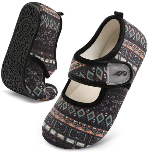 JIASUQI Womens house shoes ballerina slippers shoes for elderly women foldable slippers Brown size 8.5-9.5