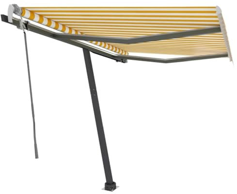 IKAYAA Markise 300x250 Gelenkarmmarkise 300x250 mit LED Balkonmarkise Terrassenmarkise Markise Manuell Einziehbar Sonnenschutz-Gelb und Weiß-300 x 250 cm