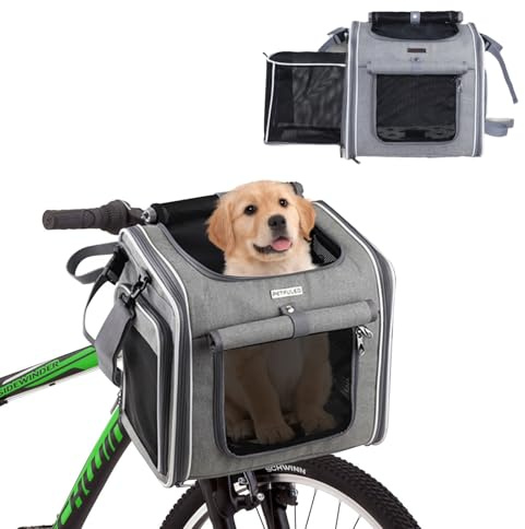 YUZINO Cestino per cani da bicicletta, cestino rimovibile espandibile per cani, con 4 finestre in rete traspiranti, cestino per animali domestici con tracolla regolabile, per gatti e cani di piccola
