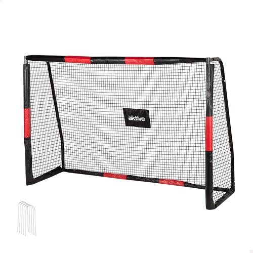 AKTIVE 54306 Portería de fútbol de Acero, Estructura Desmontable, Fácil de Montar, 180x120x60 cm, con Red de poliéster, Incluye 6 piquetas para fijación, Resistente y Ligera, óptimo para Entrenar