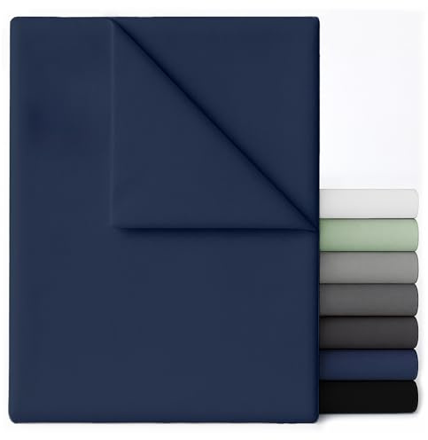Dreamzie - Bettlaken ohne Gummizug 230x270 cm - Mikrofaser Ultraweich | Doppelbett 140x200 cm · Dunkelblau · Flaches Betttuch · OEKO-TEX · Bügelfrei · Schnelltrocknend · Pflegeleicht · Leintuch
