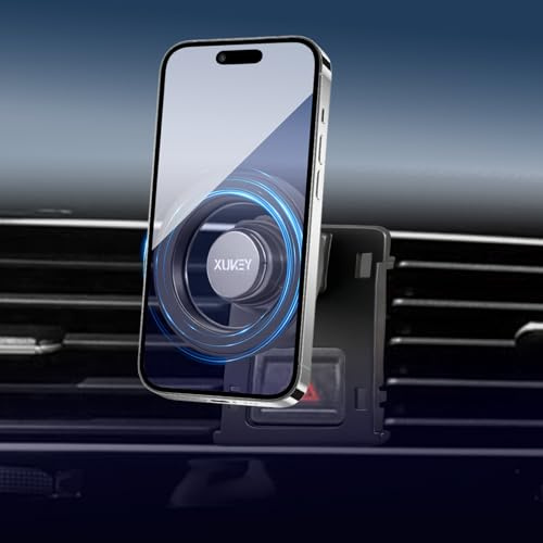 XUKEY Auto Handyhalterung für VW Golf MK7 GTI Golf R 2015-2020 MagSafe | 360°Drehbar Handy Halterung am Warnblinkschalter, Magnetische Handyhalter mit Metallplatte für iPhone 16 15 14 13 12 Serie