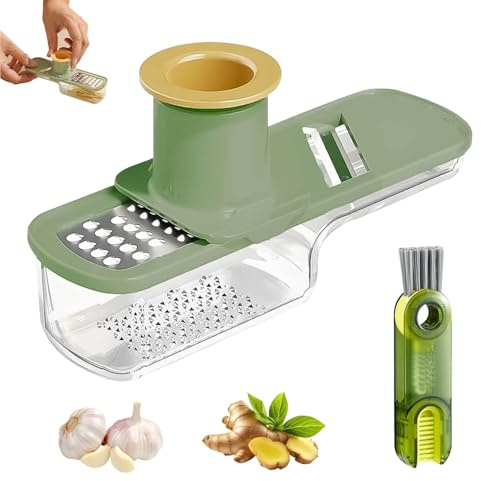 Multifunctional Garlic Grinder with Storage Box and Cleaning Brush Mini Garlic Ginger Slicer with Container Vegetable Cutter Tools for Kitchen