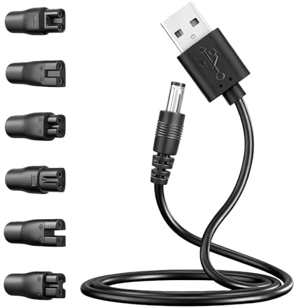 Flintronic 7PCS USB Electric Shaver Charger Cable Kit, 5V USB Power Cord Replacement with 6 Power Adapters, Suitable for Beard Trimmers, Electric Hair Clippers, Grooming Devices, Shavers, Purifiers