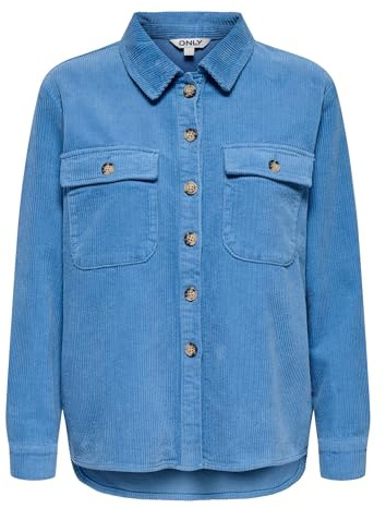 ONLY Damen Hemdjacke Blau M | Langarm, Casual, Bei max. 30 grad waschen