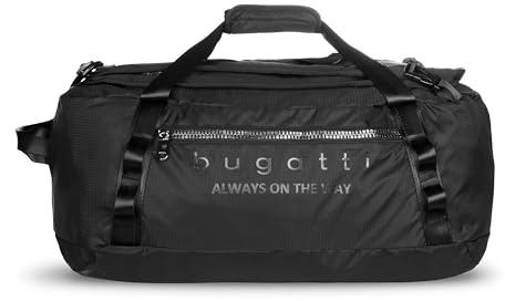bugatti Letter's 2-in-1 Reisetasche, Weekender & Rucksack aus Rip-Stop-Polyester, schwarz
