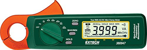 Extech 380947 True RMS 400A AC/DC Mini Clamp Meter, 0.9in Jaw | 1mA resolution, frequency to 10kHz, bargraph, auto zero, min/max, data hold, battery, case