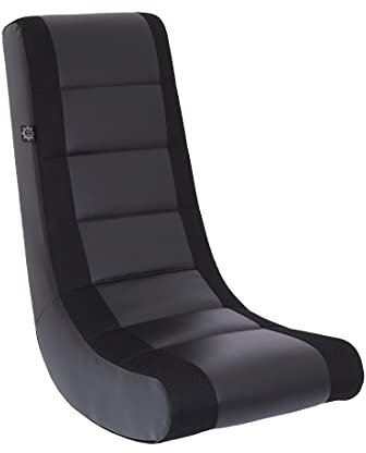 The Crew Furniture Classic Video Rocker Floor Gaming Chair, Kids and Teens, Racing Stripe PU Faux Leather & Polyester Mesh, Black/Black