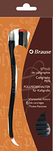 Brause 97423B - Kit di calligrafia, comprende una stilografica 2.3 mm, 6 cartucce di inchiostro colorato e istruzioni d'uso