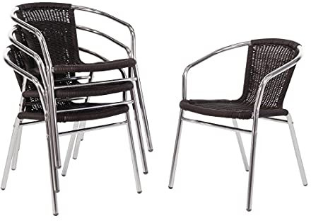 Bolero Lot de 4 chaises en osier avec cadre en aluminium Noir