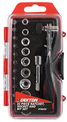 Dekton 22pc Ratchet Wrench, Bit And Socket Set-Ergonomic Anti Slip Handle| 2 Way Ratchet| Ultra Strong Cr-v| Includes: Adaptor, 60mm Magnetic Holder, Sockets| Professional-Grade Chrome Vanadium Steel
